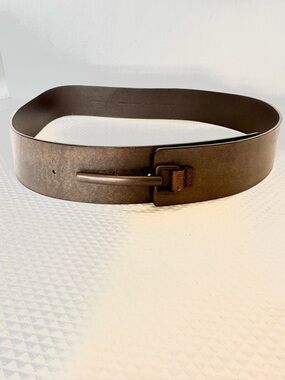 Kenneth Cole Wide Modeled Brown Leather Belt Minimalist Buckle Festival